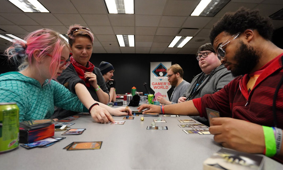 Students playing Magic the Gathering